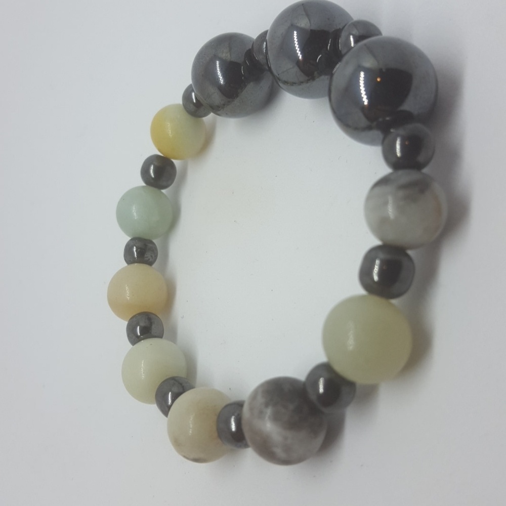 Genuine Amazonite and Hematite gemstone bracelet